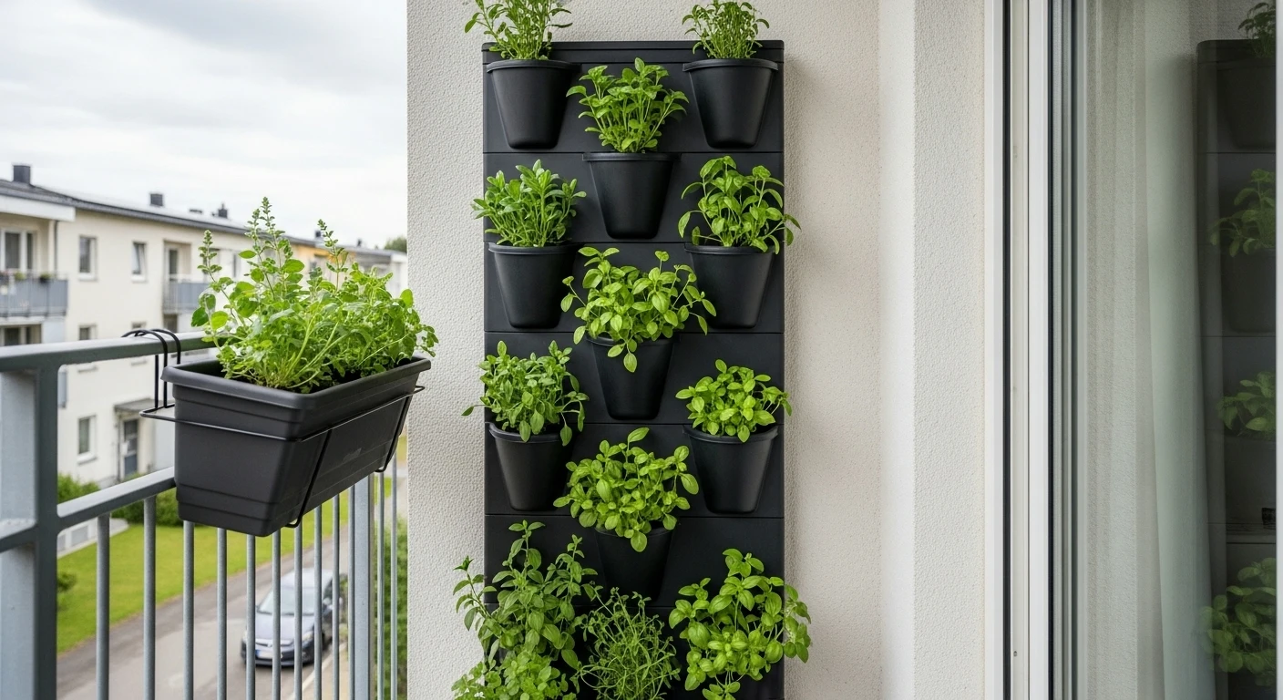 Jardin aromatique vertical sur un petit balcon