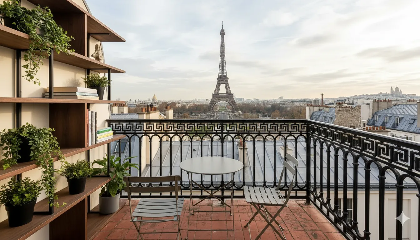 Étagères murales modulaires sur un petit balcon moderne