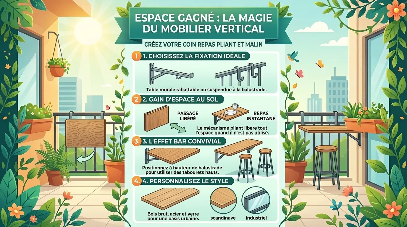 Table suspendue sur balcon étroit