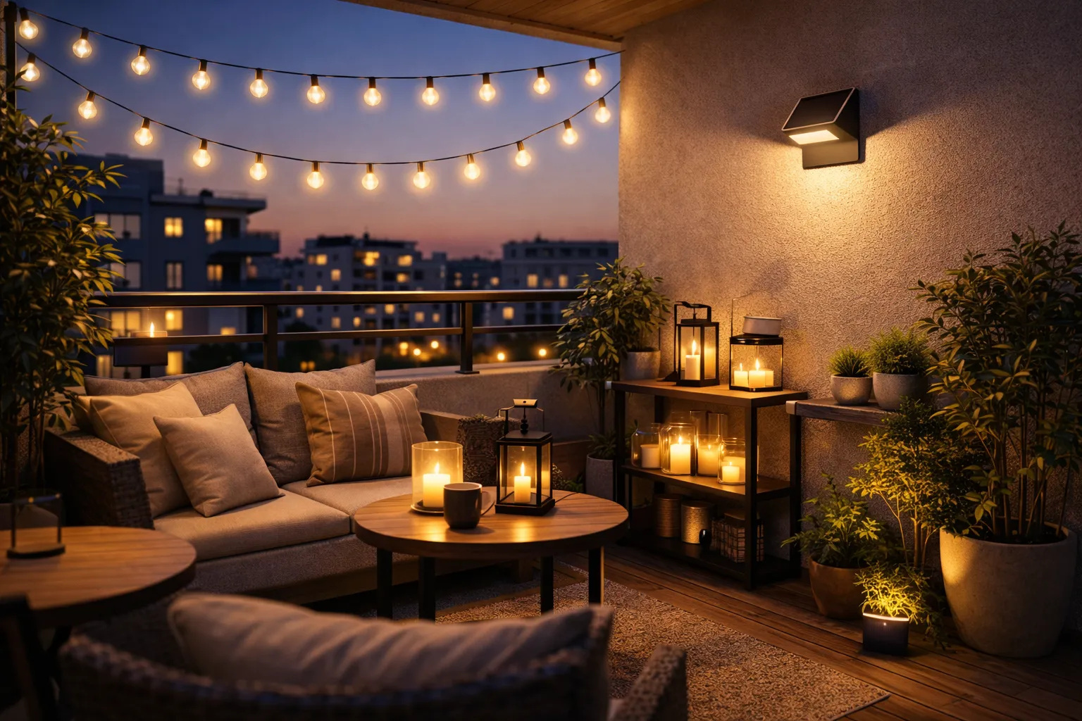 Applique murale solaire moderne éclairant un coin salon de balcon