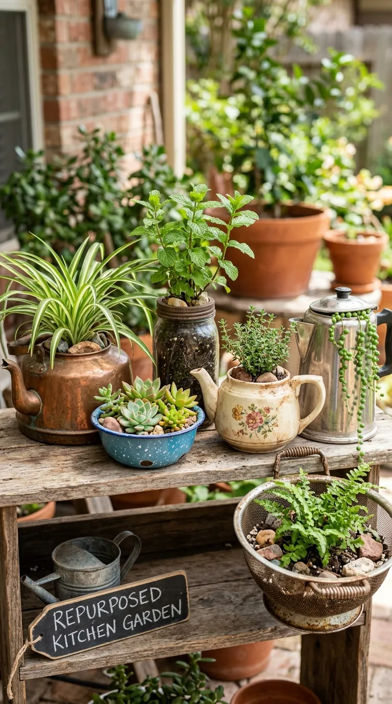 Bacs à plantes originaux en objets de cuisine détournés
