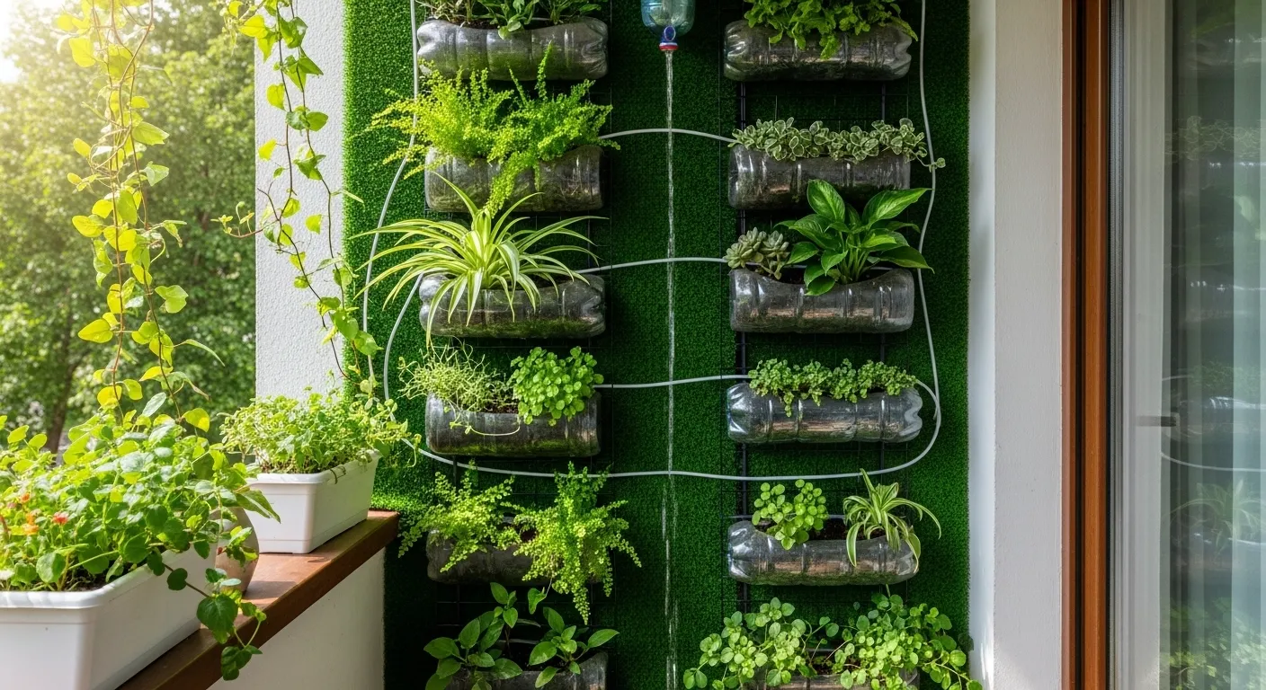 Mur végétal DIY sur un petit balcon avec système d'irrigation