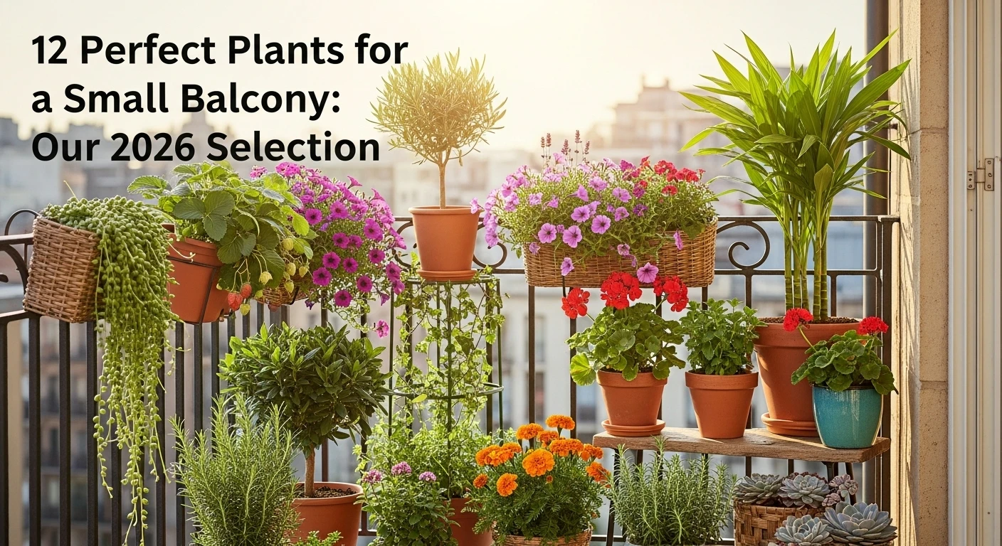 Petit balcon urbain aménagé avec des plantes en pots, des suspensions et des aromatiques, vue cosy et verdoyante