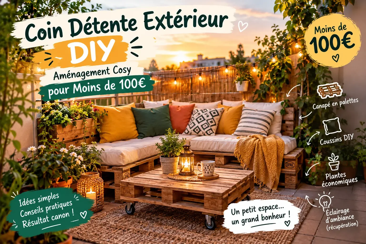 Coin Détente Extérieur DIY : Aménagement Cosy pour Moins de 100€