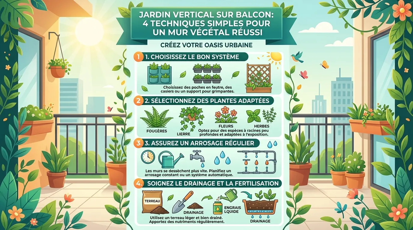 Jardin vertical luxuriant sur un petit balcon urbain avec chaise et table