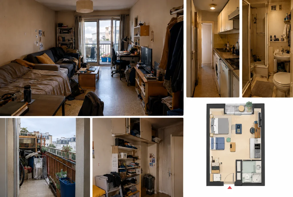Avant : un studio 25 m² étouffant et mal agencé